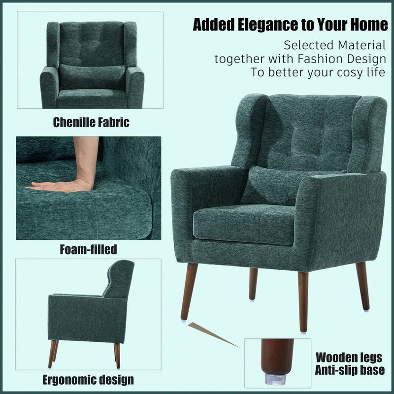 Modern Accent Chair, Arm Chairs For Living Room, Upholstered Mordern Armchair, Comfy Soft Padded Lounge Chair In Small Space, Bedroom, With Pillow, Solid Wood Leg by HouseOfZazla