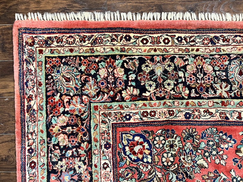 Square Persian Sarouk Rug 11x11 ft, Rare Size, Hand Knotted Wool Floral Allover Red Persian Carpet, Handmade Antique Rug by Jewel Rugs