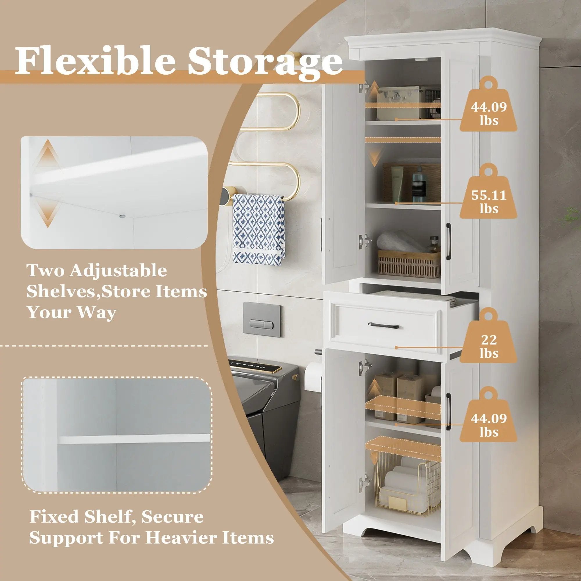 Freestanding Bathroom Vanity, Elegant Design With 4 Doors & 1 Drawer, Adjustable Shelves, Damping Hinges - White by HouseOfZazla