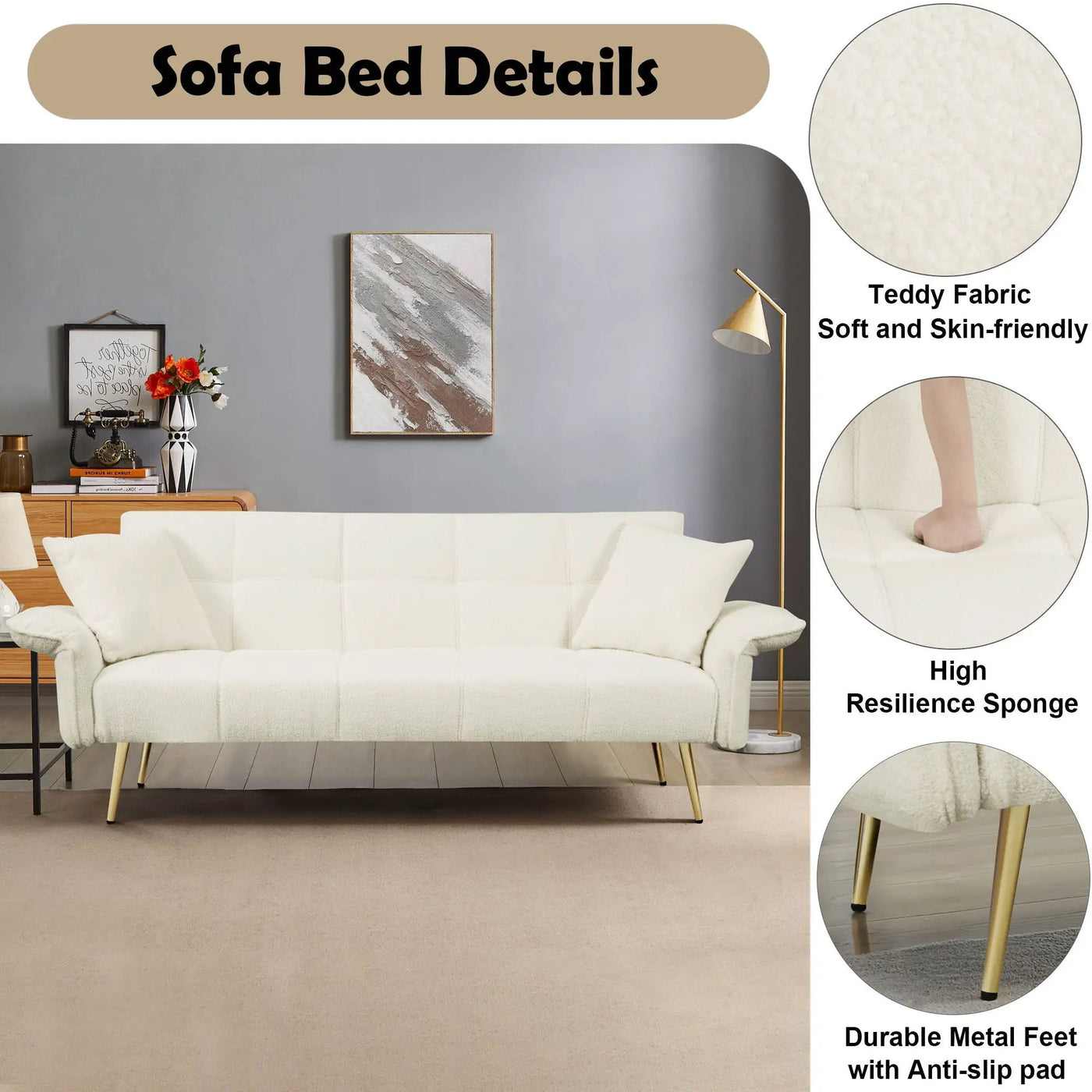 Convertible Double Futon Sofa Bed With Folding Armrests For Living Rooms by HouseOfZazla
