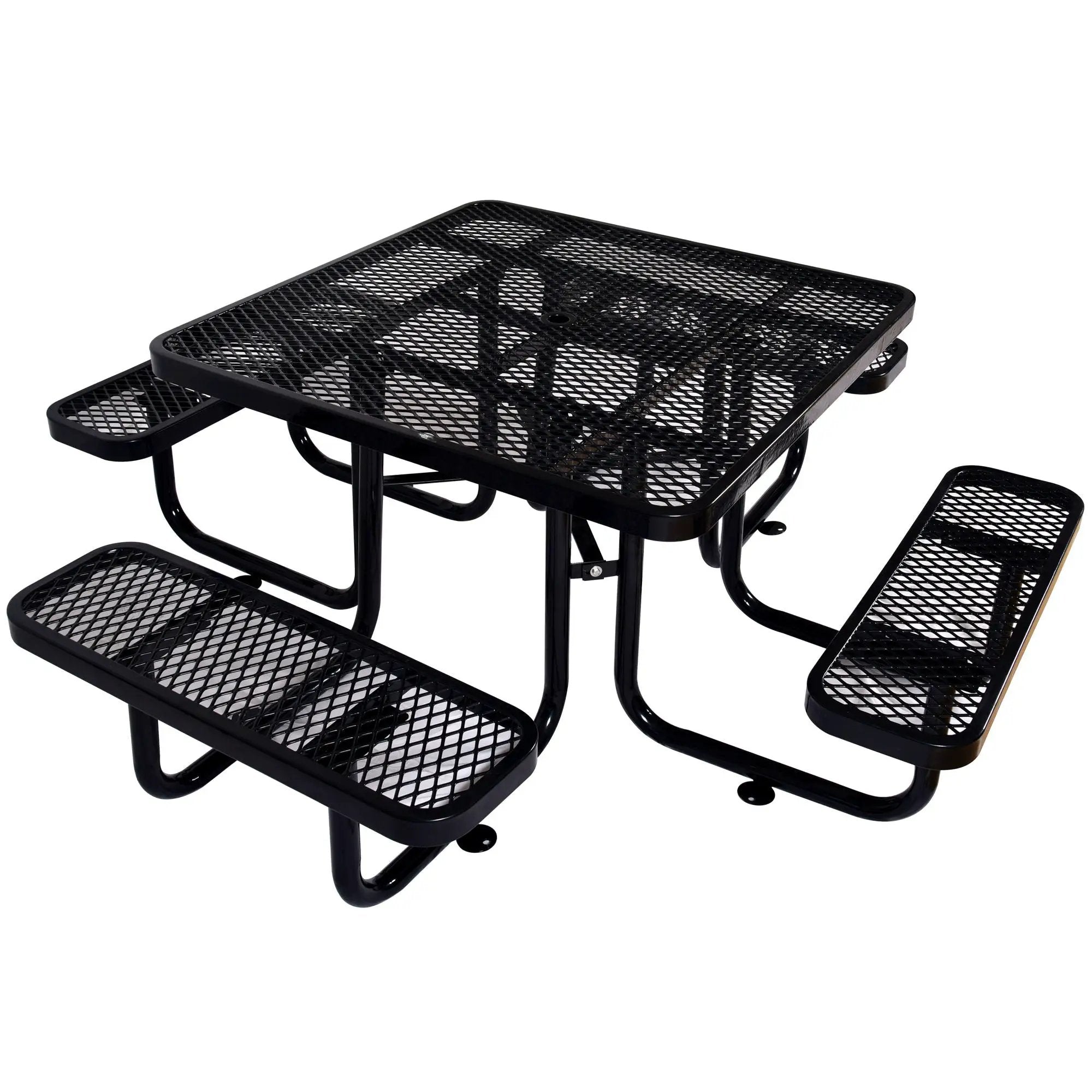Square Outdoor Steel Picnic Table, With Umbrella Pole by HouseOfZazla