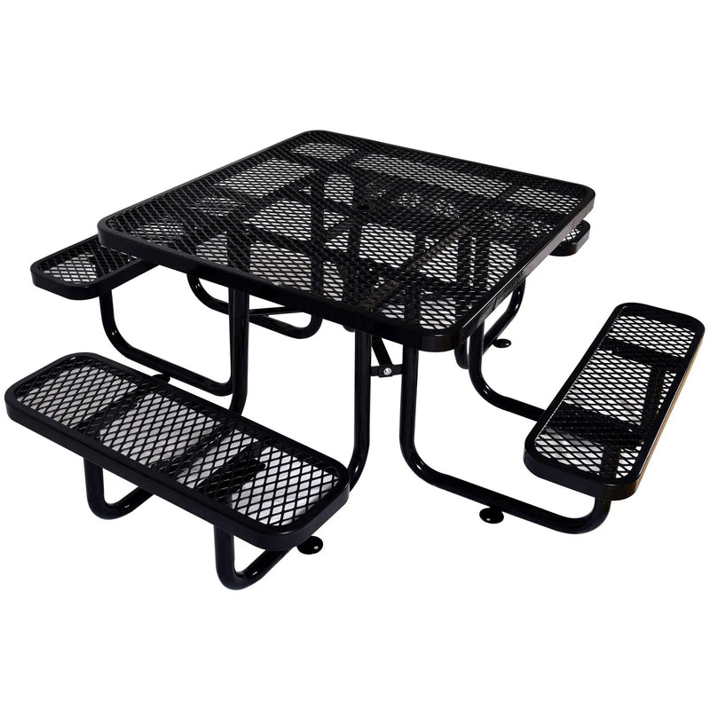 Square Outdoor Steel Picnic Table, With Umbrella Pole by HouseOfZazla