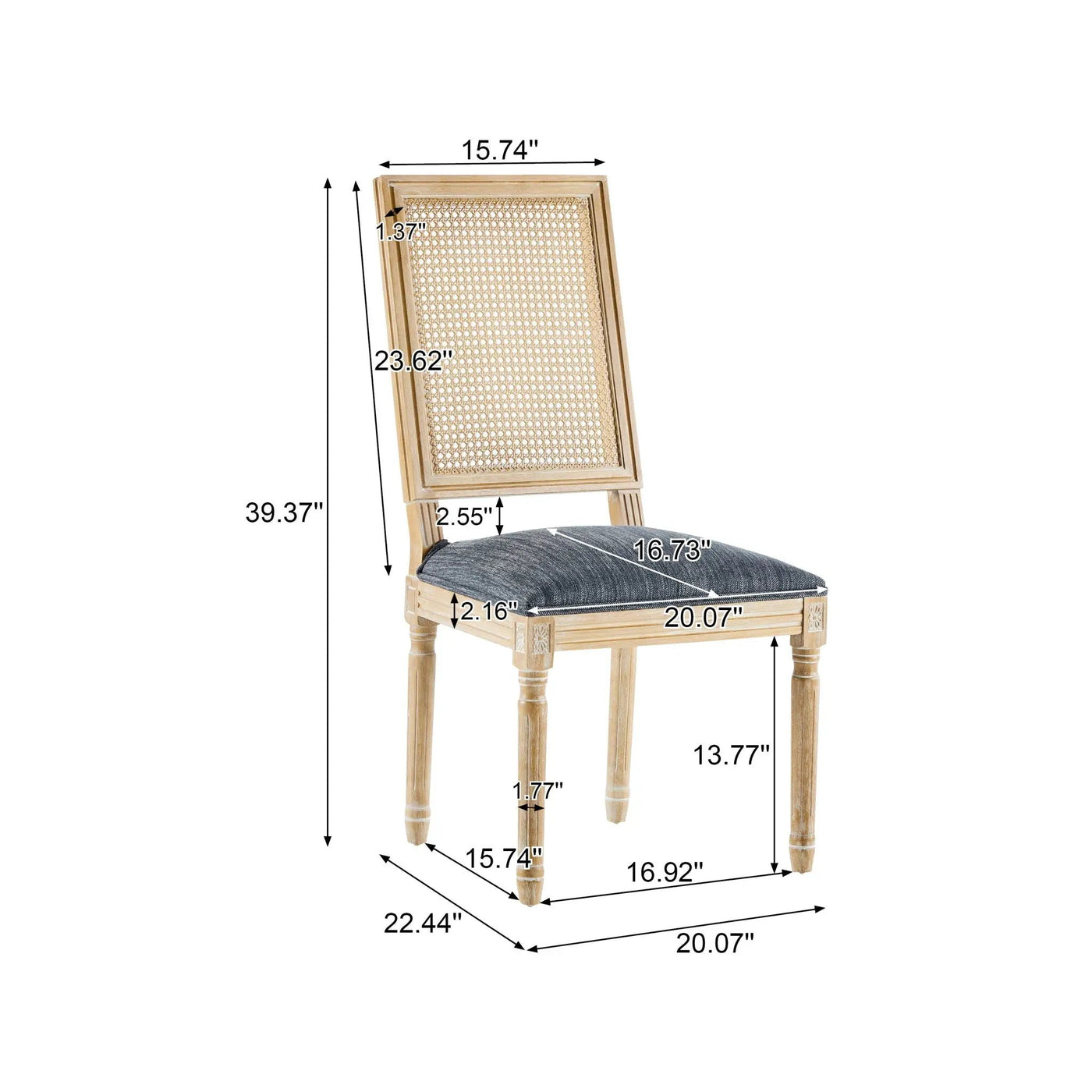French Country Dining Chair With Rectangular Cane Backrest And Smooth Upholstered Seating by HouseOfZazla