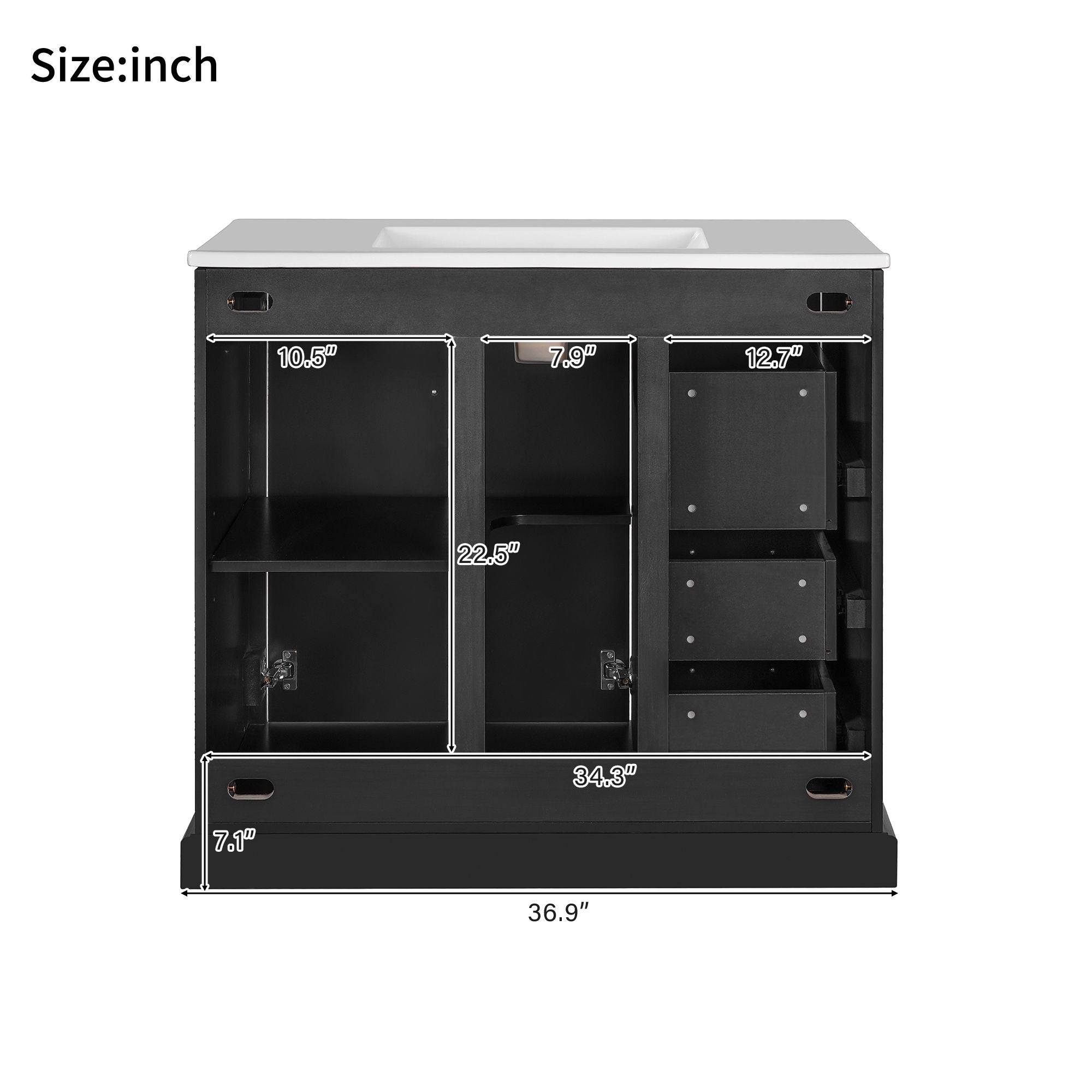 Bathroom Vanity With Sink, Soft Close Doors, Adjustable Shelf & 3 Drawers by HouseOfZazla
