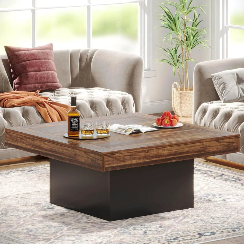 LED Coffee Table With Base, Center Table For Living Room - Rustic Brown by HouseOfZazla