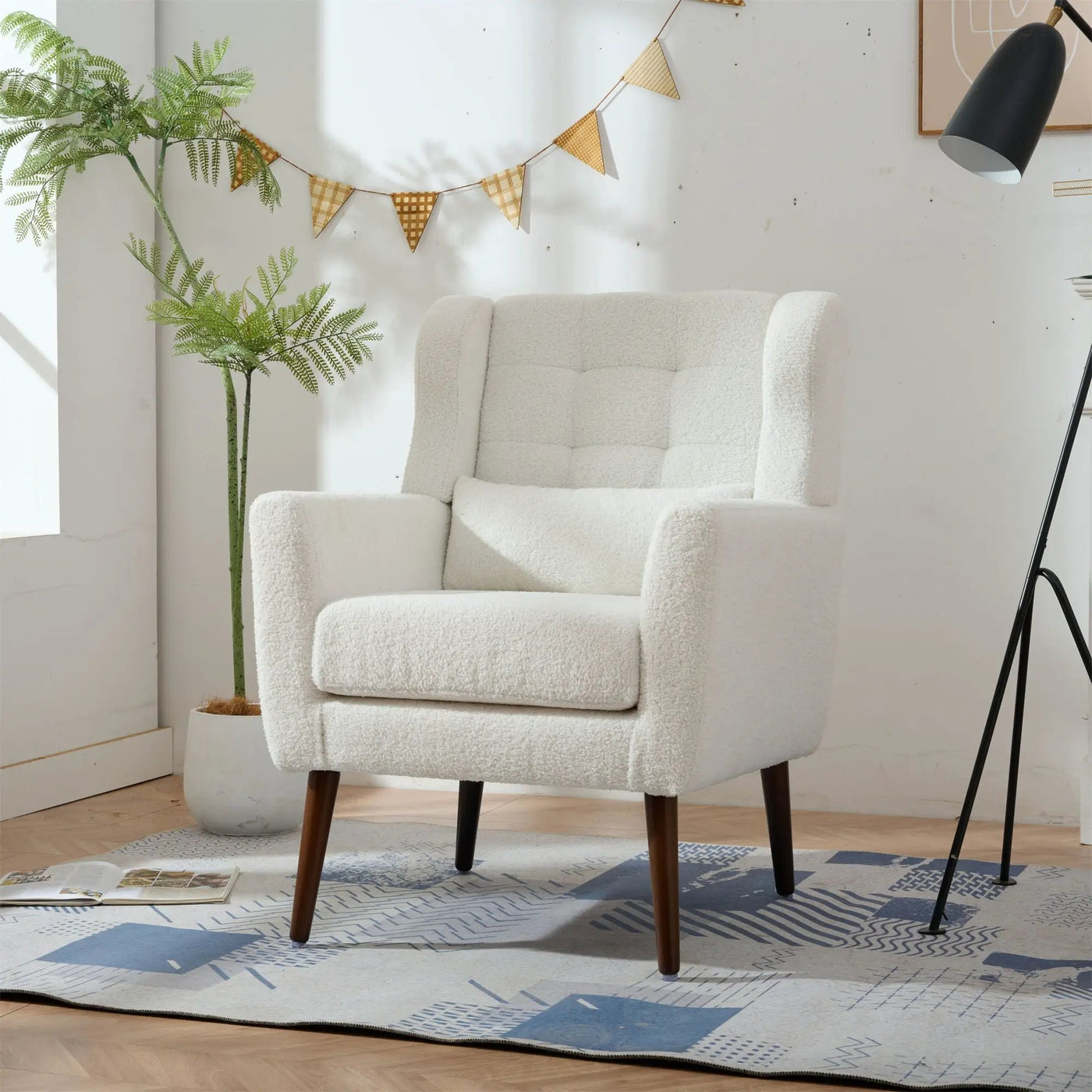 Modern Accent Chair, Arm Chairs For Living Room, Upholstered Mordern Armchair, Comfy Soft Padded Lounge Chair In Small Space, Bedroom, With Pillow, Solid Wood Leg by HouseOfZazla