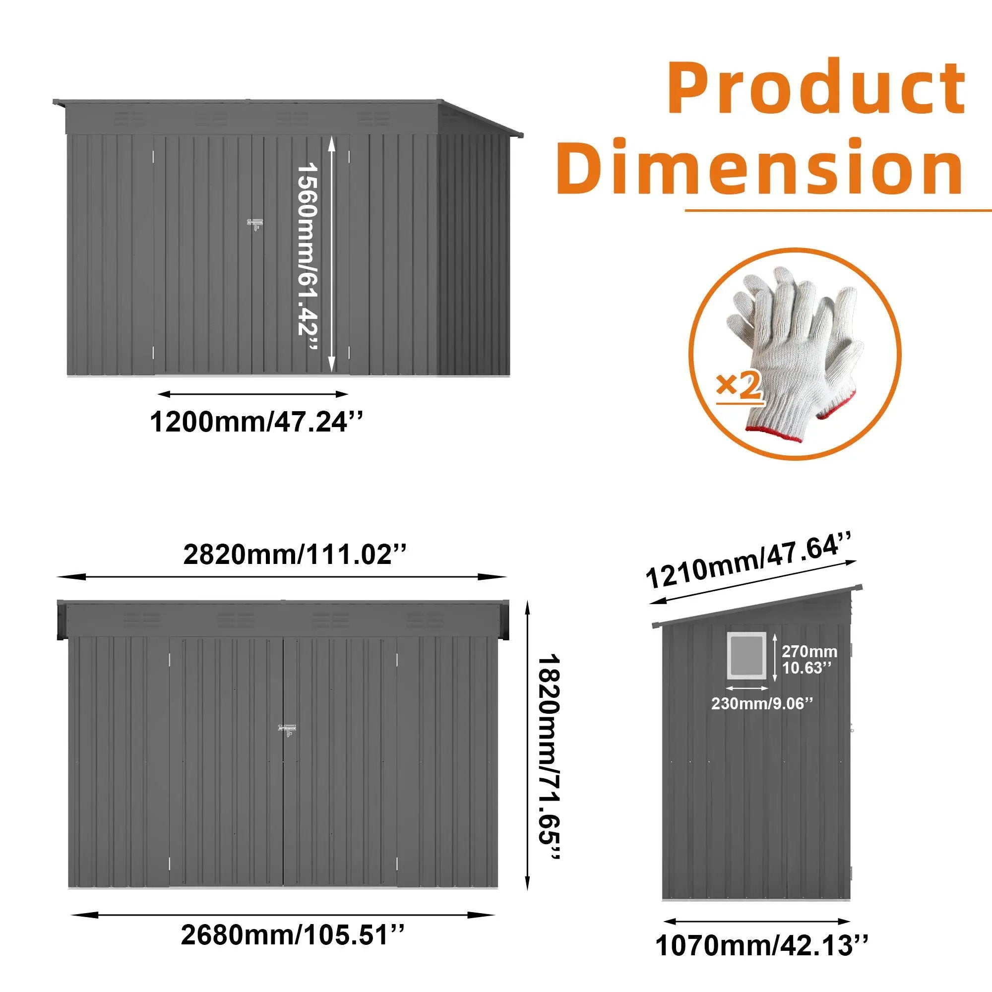Outdoor Storage Shed, Tool House With Sloping Roof, 6 Vents And 2 Swing Doors For Backyard - Gray by HouseOfZazla