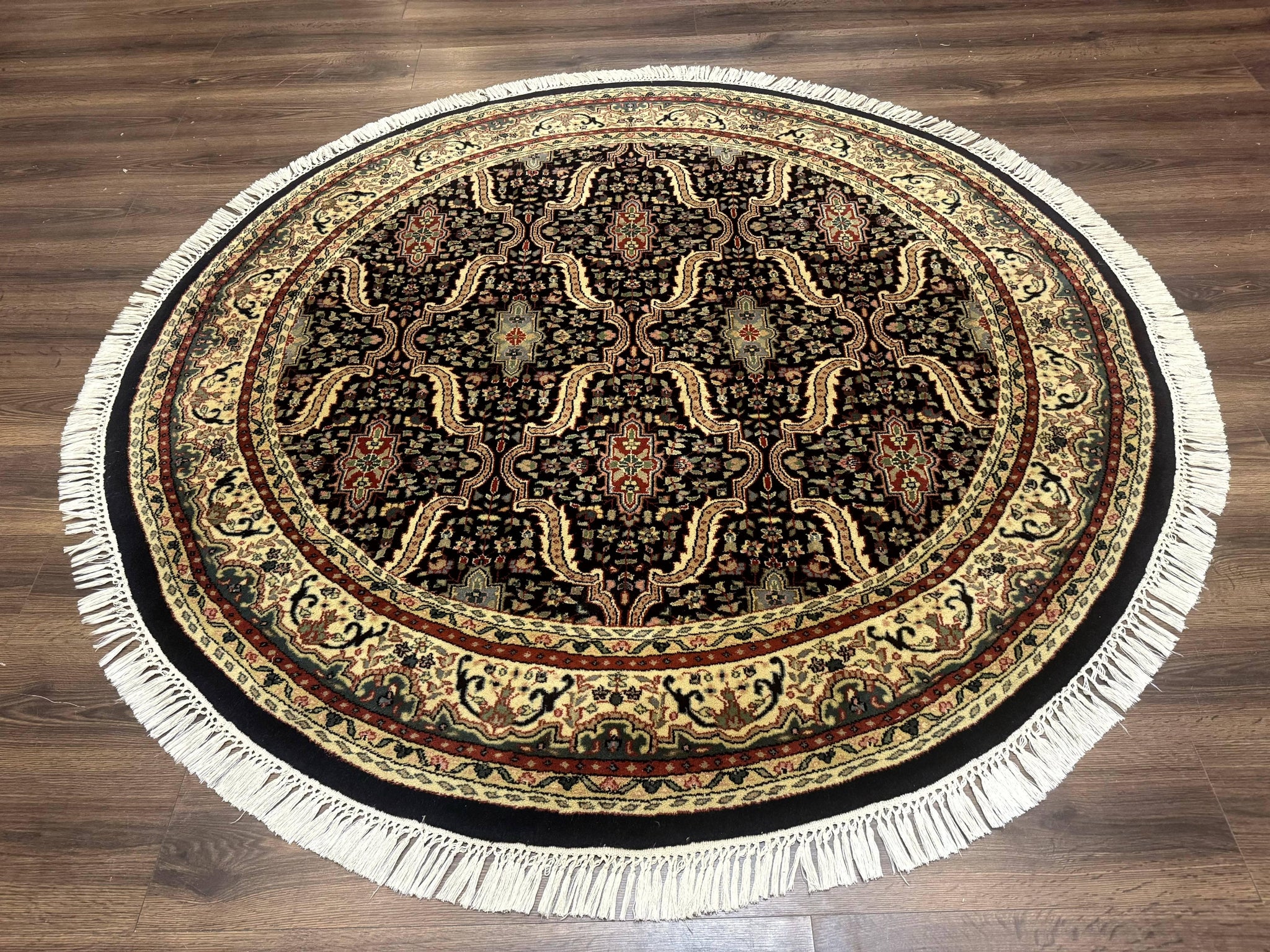 Round Indo Persian Rug 6x6, Indian Bidjar Rug, Navy Blue and Beige by Jewel Rugs