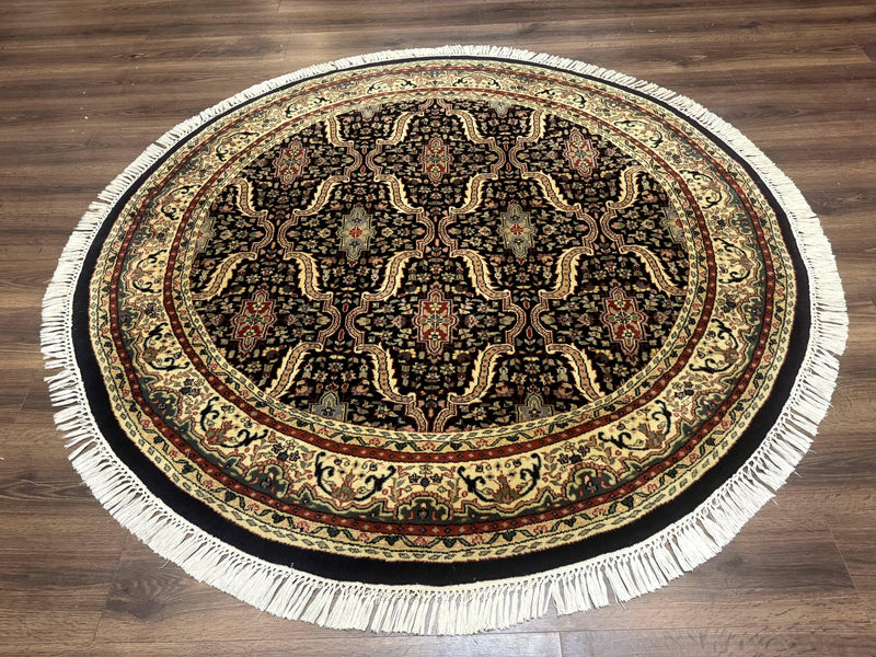 Round Indo Persian Rug 6x6, Indian Bidjar Rug, Navy Blue and Beige by Jewel Rugs