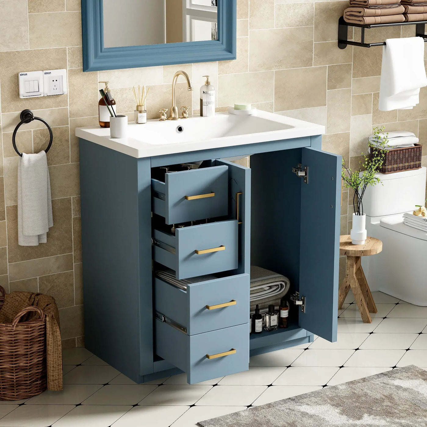 Ceramic Sink Combo, Freestanding Vanity Set With 3 Drawers & Soft Closing Doors by HouseOfZazla