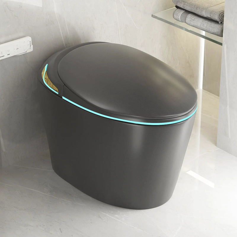 Unique Smart Toile With Built In Bidet, Auto Open / Close Seat, Foot Sensor, LED Display, Night Light, Warm Water & Dryer Ceramic by HouseOfZazla