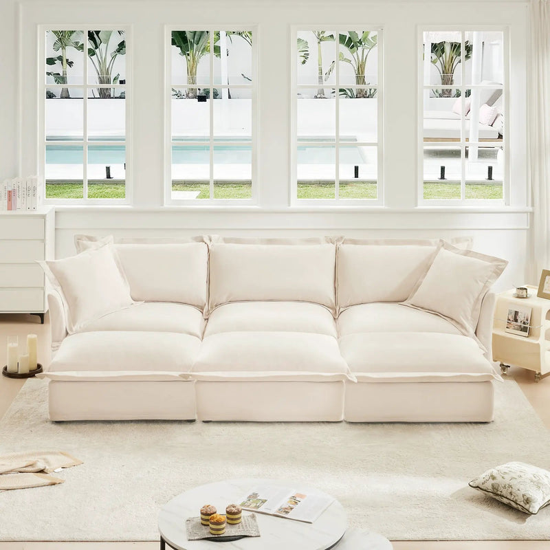 Oversized Chenille Living Room Sofa with 3 Ottomans by HouseOfZazla