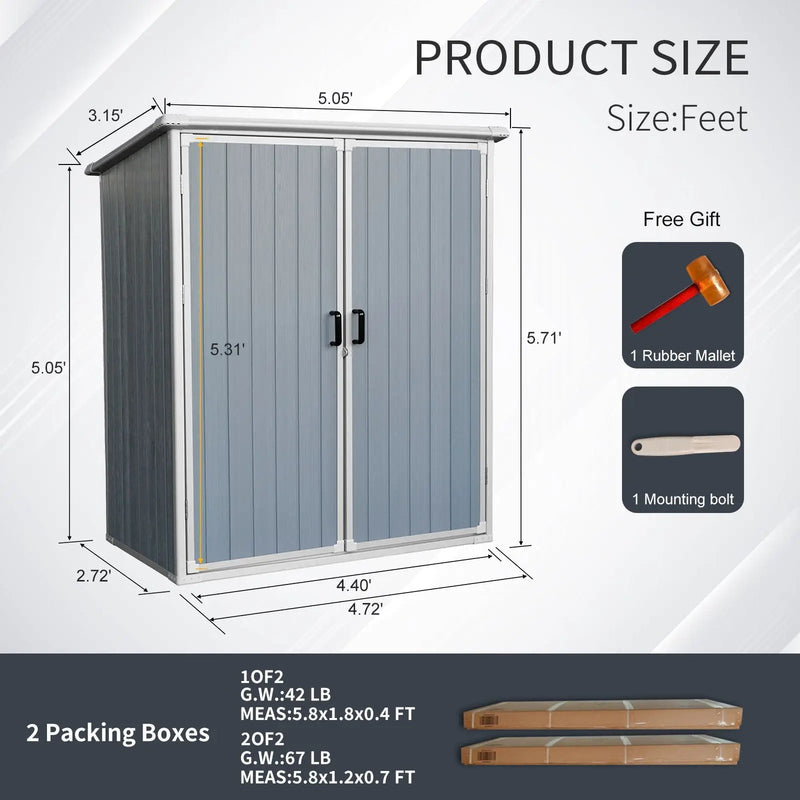Outdoor Storage Shed Waterproof Resin Cabinet With Lockable Doors For Bikes And Patio Furniture - Gray by HouseOfZazla