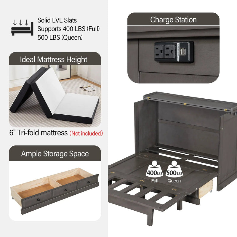 Murphy Bed Chest Cube Cabinet With Charging Station And Large Storage Drawer by HouseOfZazla