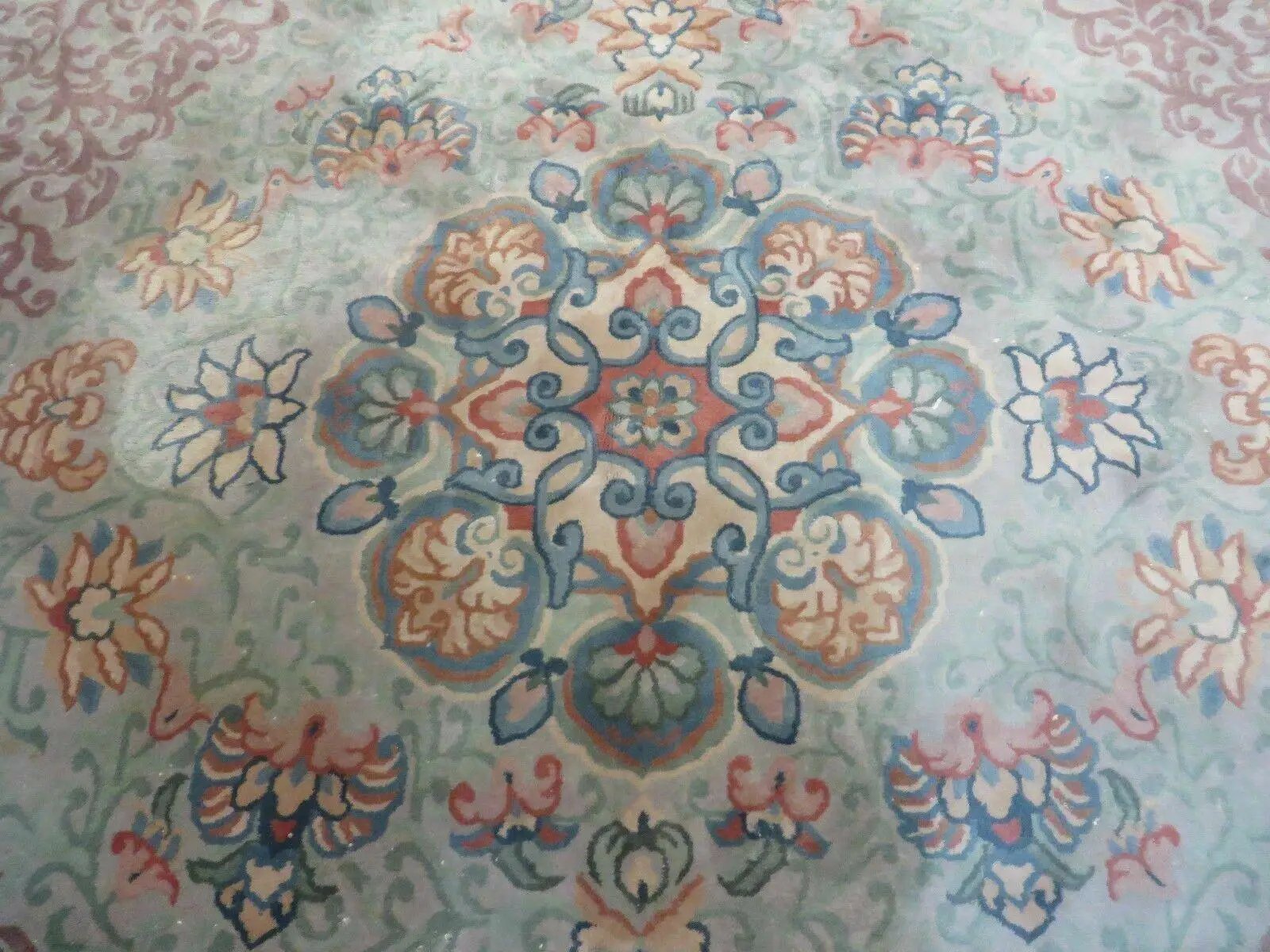 9' X 12' Vintage Handmade Chinese Carving Sculpture Wool Rug Flower Design Pink Carpet by Jewel Rugs