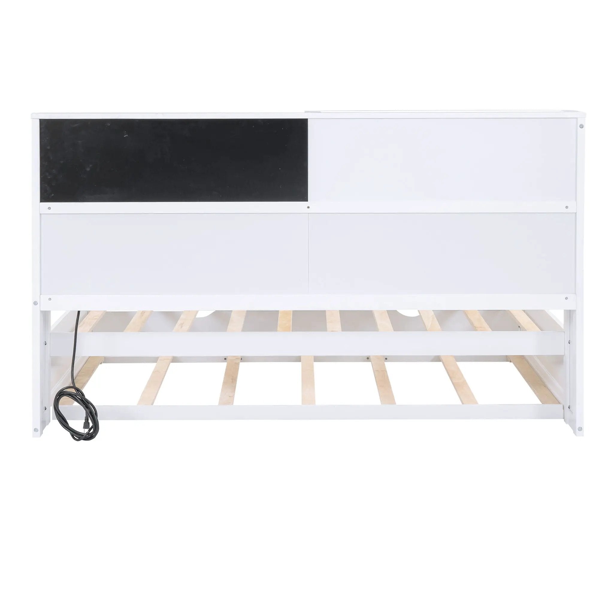 Twin Size Daybed With Storage Shelvesboard, Cork Board, USB Ports And Trundle - White by HouseOfZazla