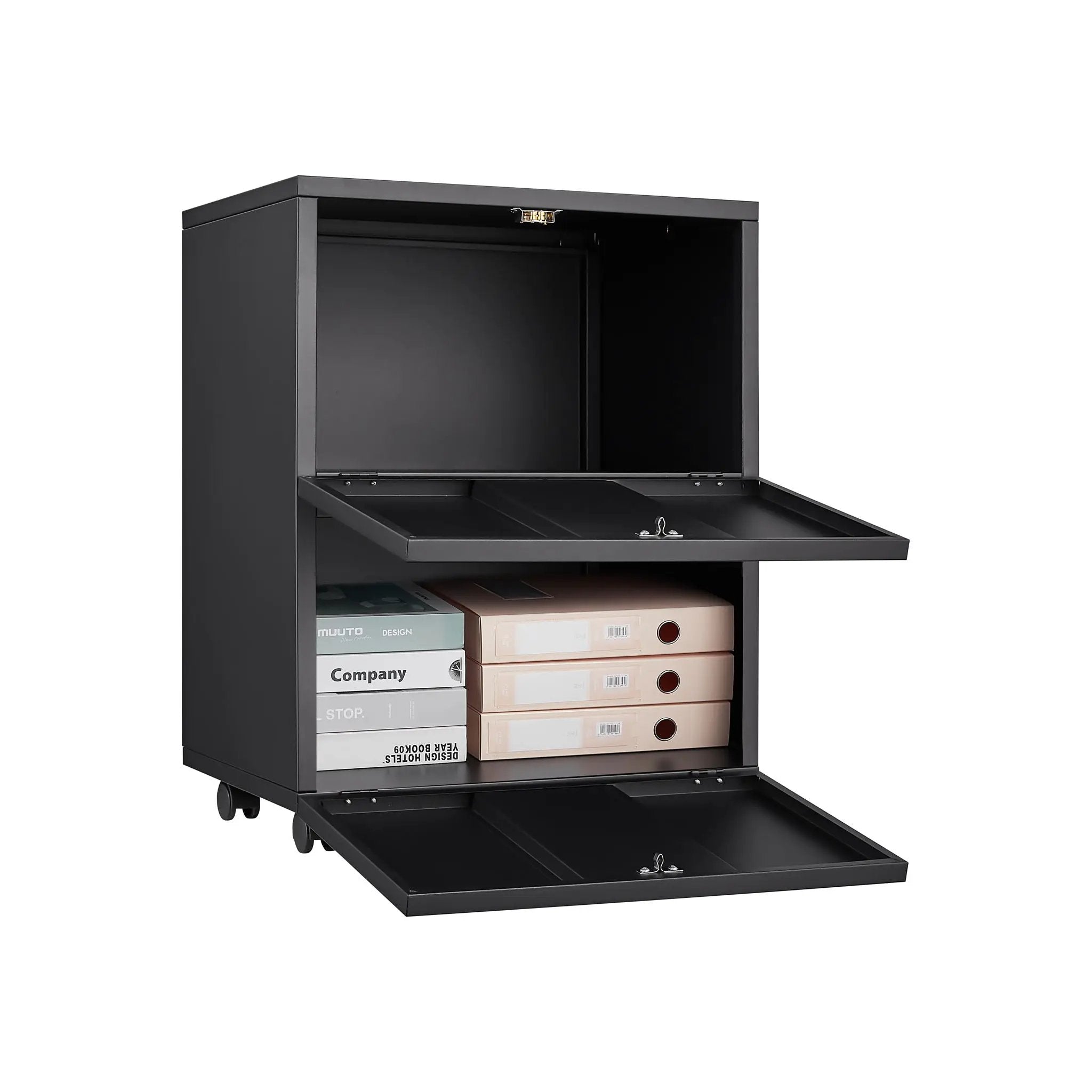Office Furniture Copier Cabinet 2 Door Steel Copier Stand Mobile Pedestal File Printer Stand - Black by HouseOfZazla