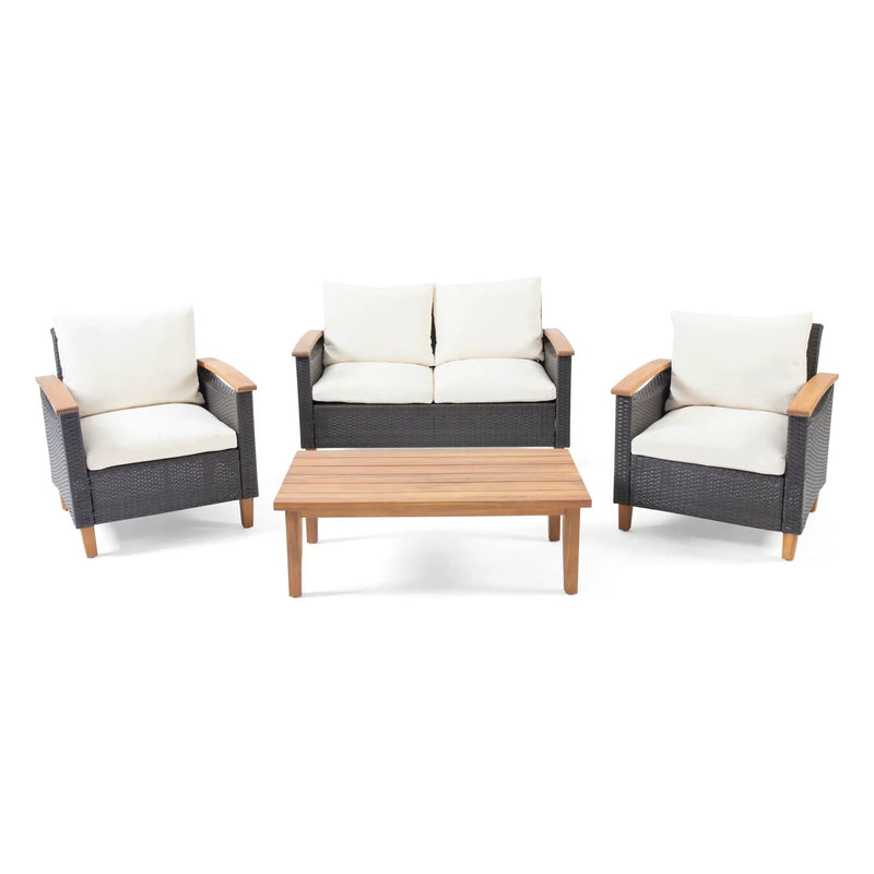 Isla Transitional Chat Set With Water Resistant Cushions - Teak by HouseOfZazla