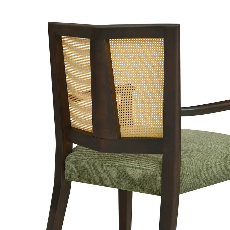 Mid Century Modern Arm Dining Chair Set With Rattan Backrest by HouseOfZazla