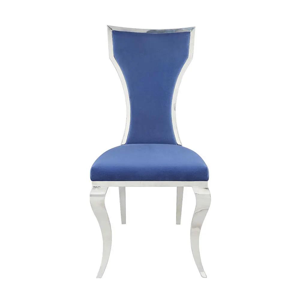 Azriel - Side Chair (Set of 2) - Blue Velvet & Mirroed Silver by Unique Piece Furniture