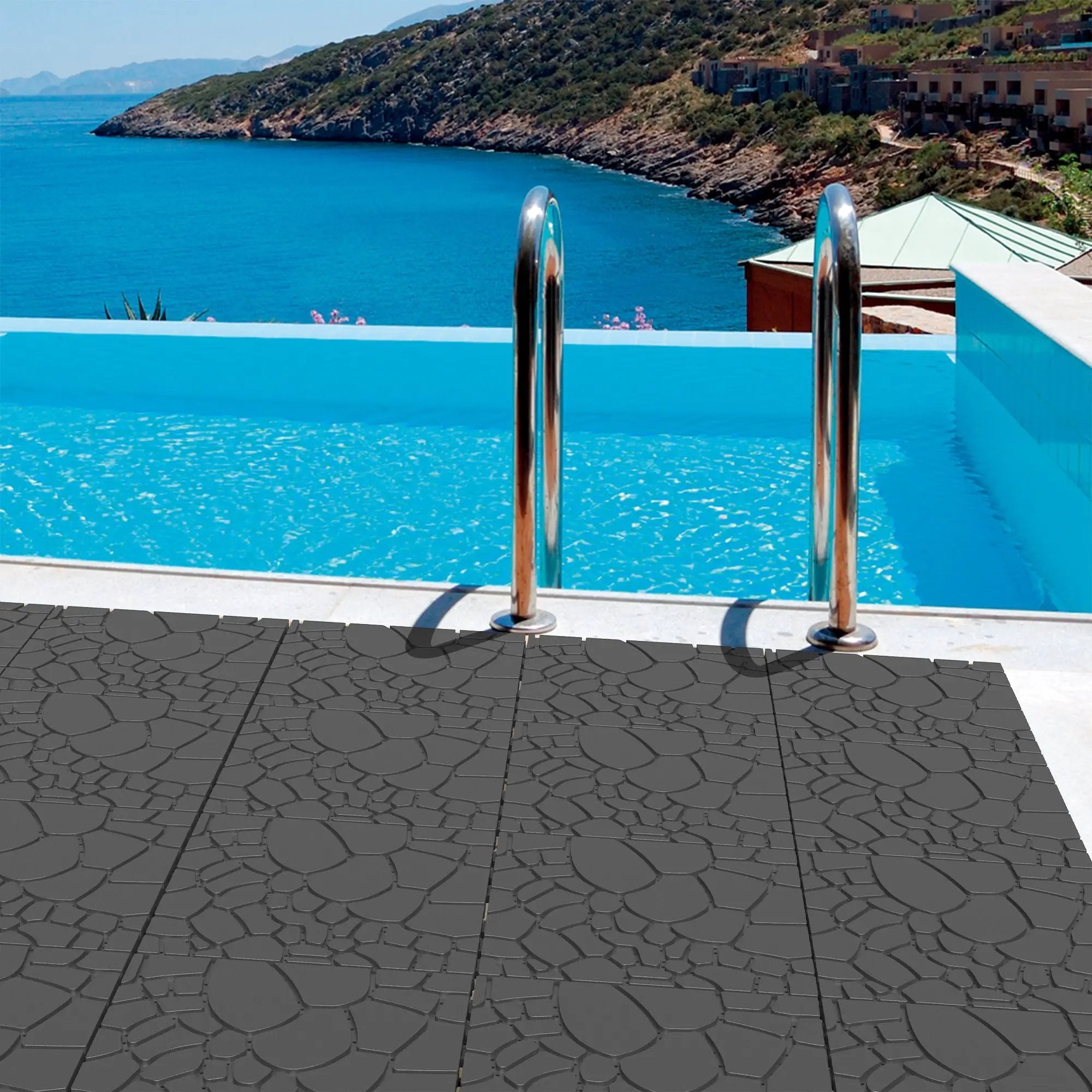 Stone Texture 12" Patio Deck Tiles - 44pcs by HouseOfZazla