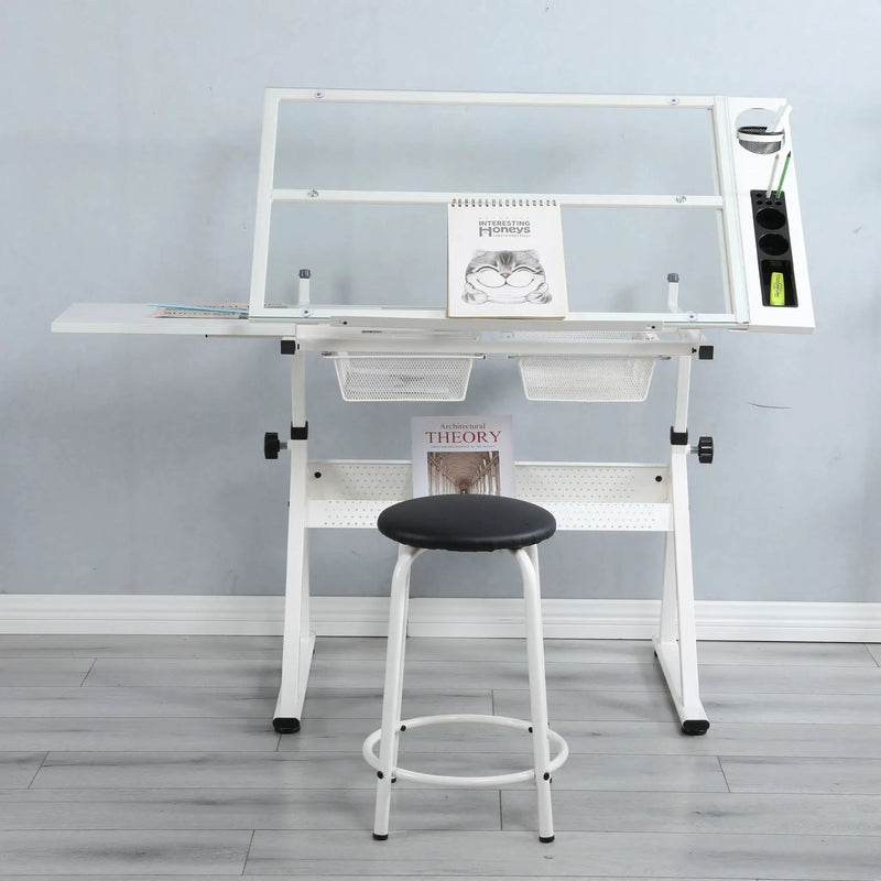 Adjustable Tempered Glass Drafting Printing Table With Chair by HouseOfZazla
