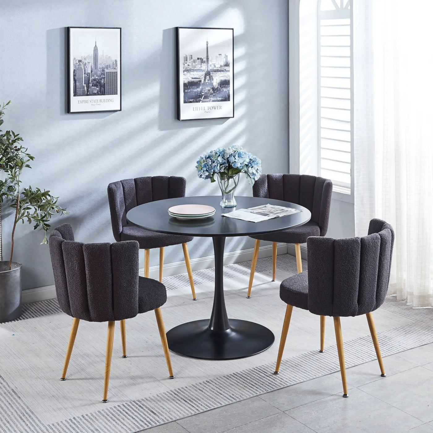 Modern Dining Chair (Set of 2) With Iron Tube Wood Color Legs, Shorthair Cushions And Comfortable Backrest, Suitable For Dining Room, Living Room, Cafe, Simple Structure by Unique Piece Furniture