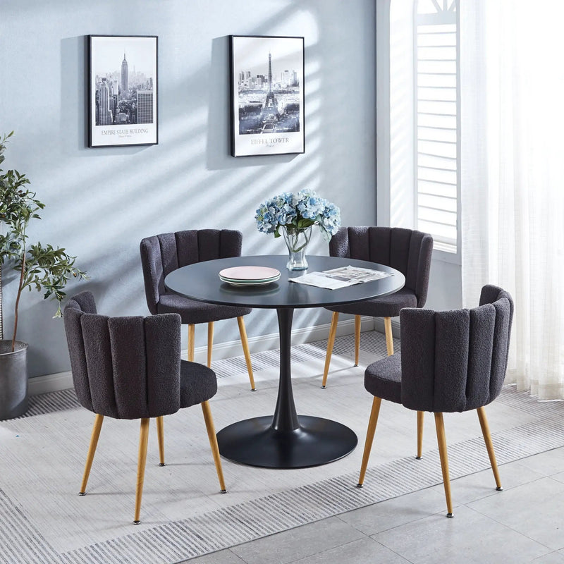 Modern Dining Chair (Set of 2) With Iron Tube Wood Color Legs, Shorthair Cushions And Comfortable Backrest, Suitable For Dining Room, Living Room, Cafe, Simple Structure by Unique Piece Furniture