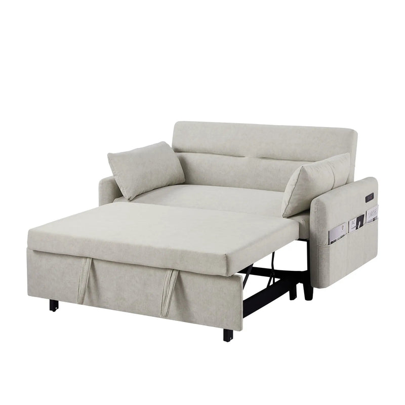 Pull Out Sleep Sofa Bed Loveseats Sofa Couch With Adjsutable Backrest, Storage Pockets, 2 Soft Pillows, USB Ports For Living Room, Bedroom, Apartment, Office by HouseOfZazla