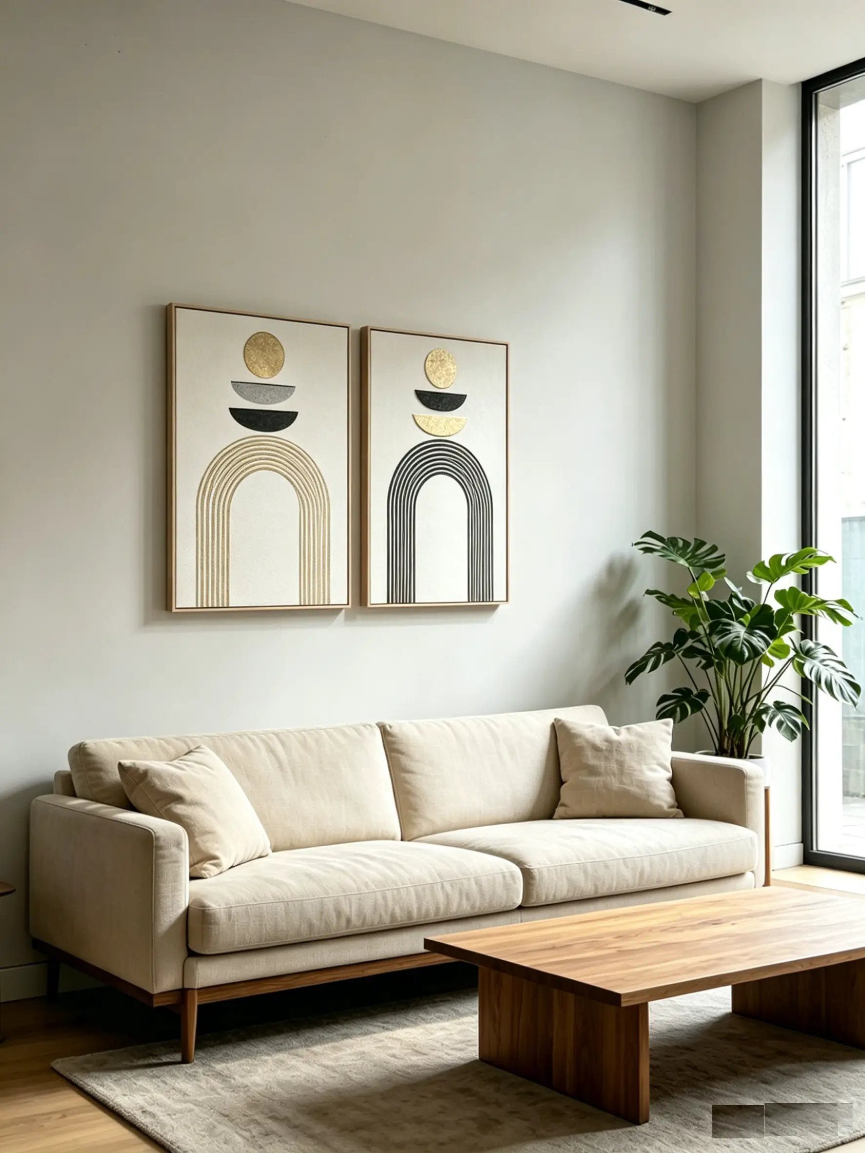 24x36 Set of 2 Framed Boho Abstract Wall Art, Neutral Antique by HouseOfZazla