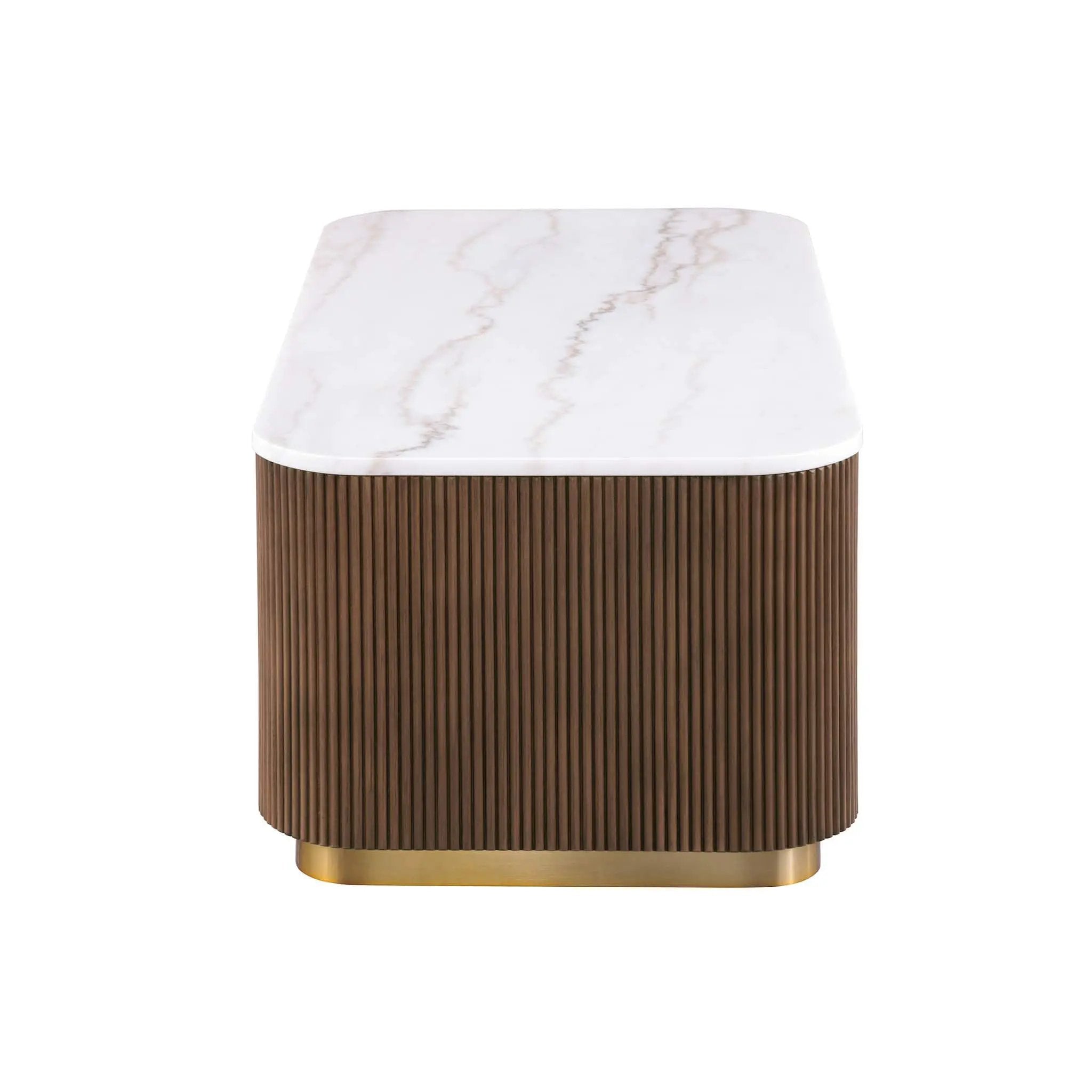 Rectangle Cocktail Table Genuine Accent Plinth Base Living Room - Brown / Gold / White by Unique Piece Furniture
