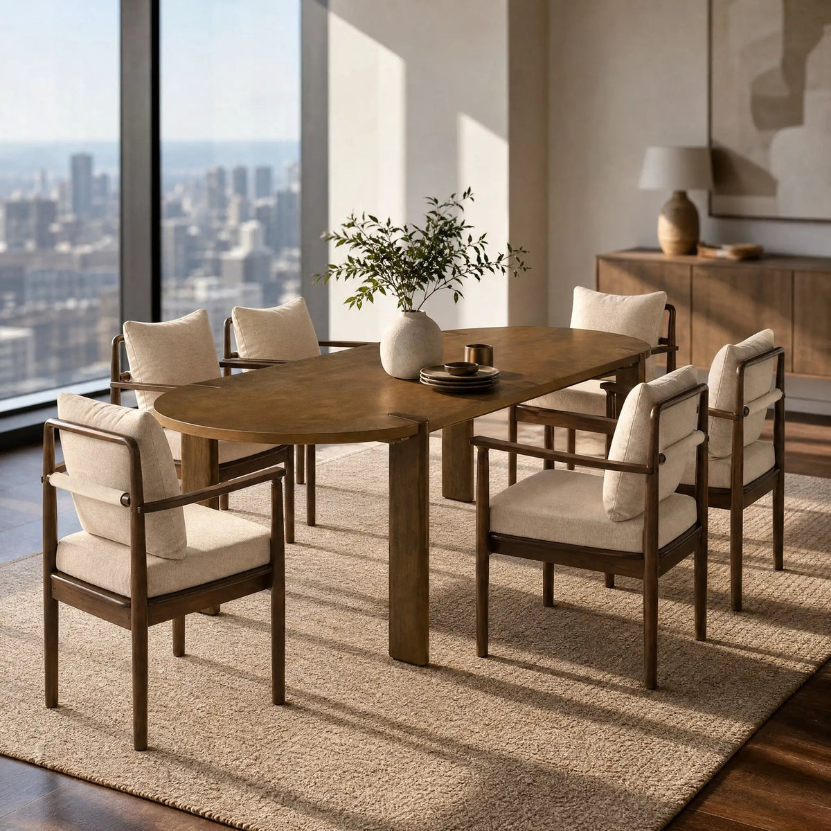 7-Piece Dining Table Set, 71" Oval Rubber Wood Dining Table by HouseOfZazla