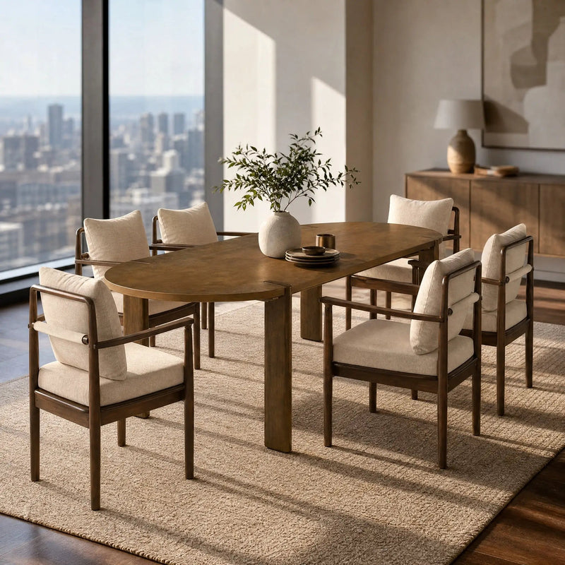 7-Piece Dining Table Set, 71" Oval Rubber Wood Dining Table by HouseOfZazla