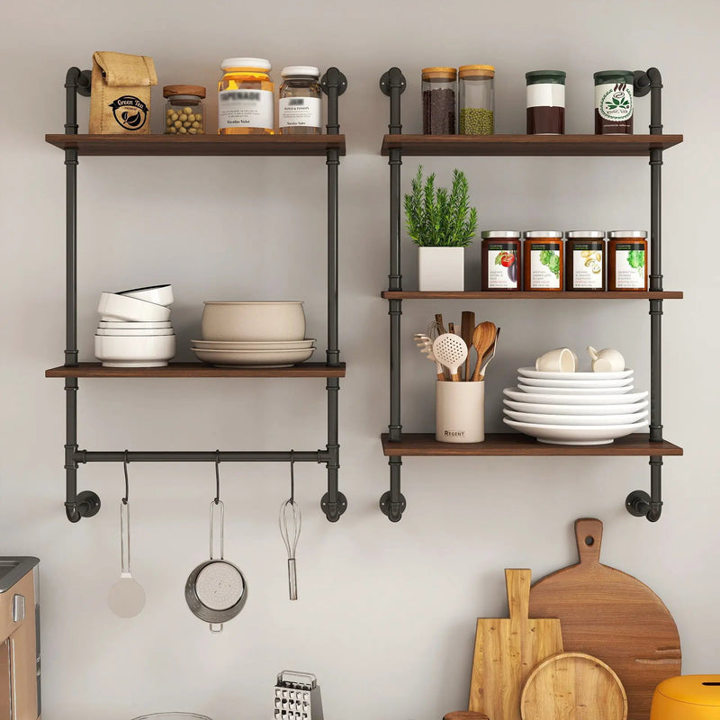 Industrial Pipe Shelf 3-Tier and 2-Tier Wall Mounted Shelves by HouseOfZazla
