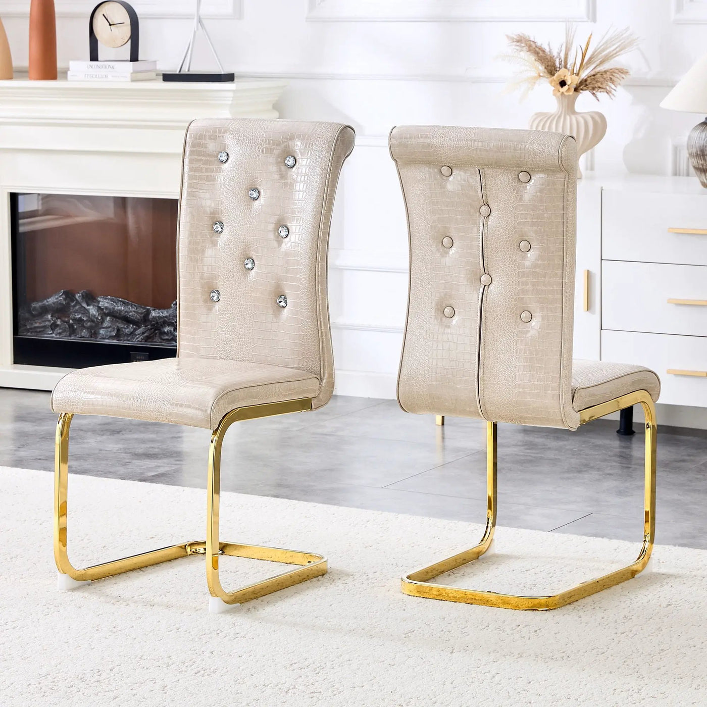 Elegant Design Alligator Skin Upholstered Dining Chairs by Unique Piece Furniture