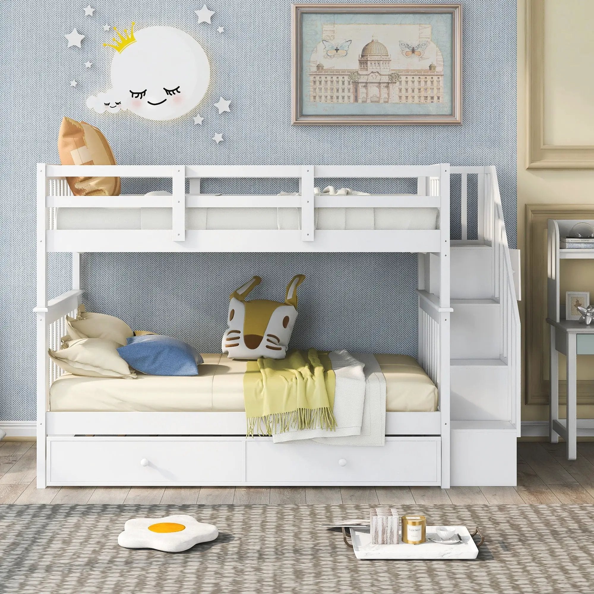 Stairway Bunk Bed With Storage And Guard Rail For Bedroom by HouseOfZazla