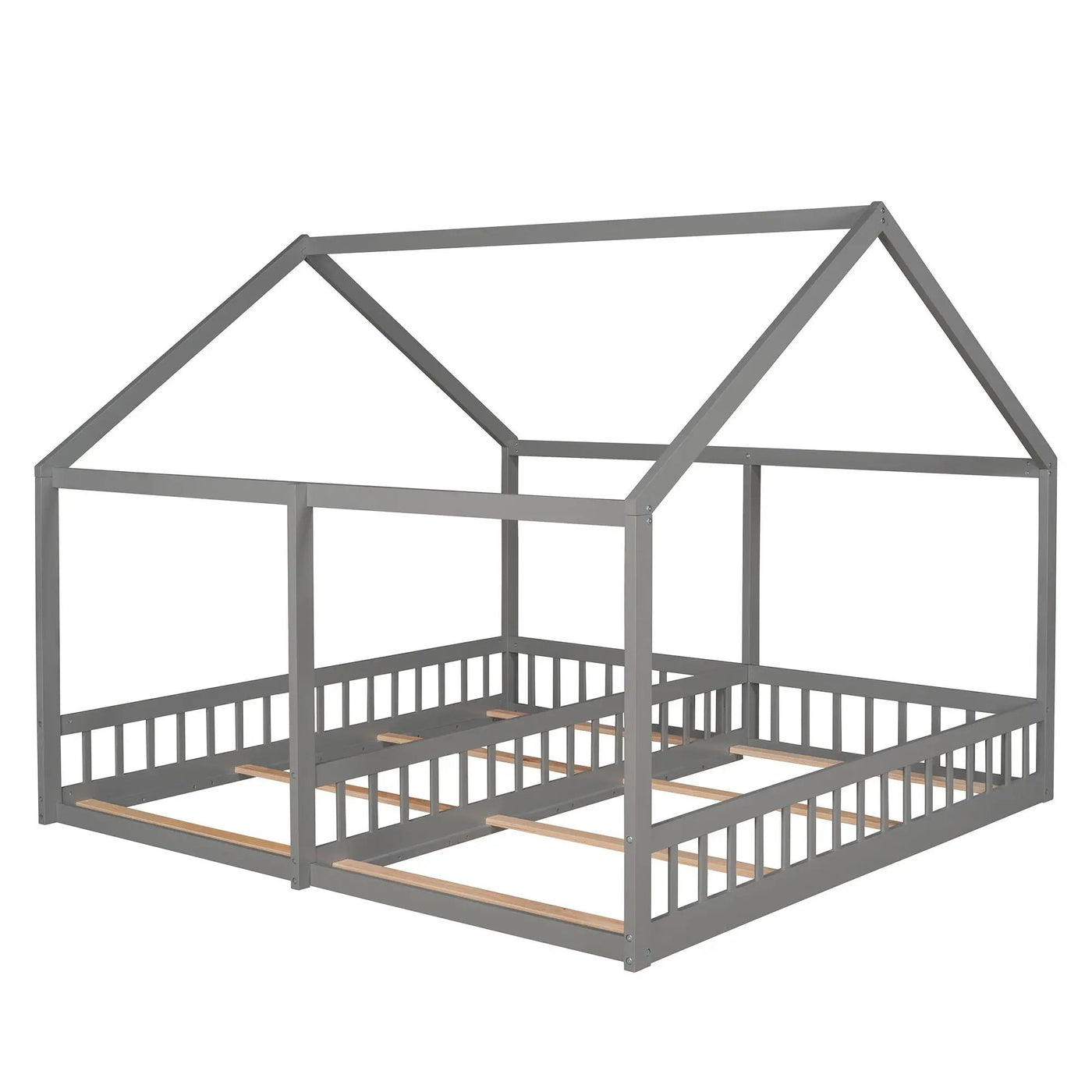 House Platform Beds, 2 Shared Beds, Metal Frame With Guardrails by Unique Piece Furniture
