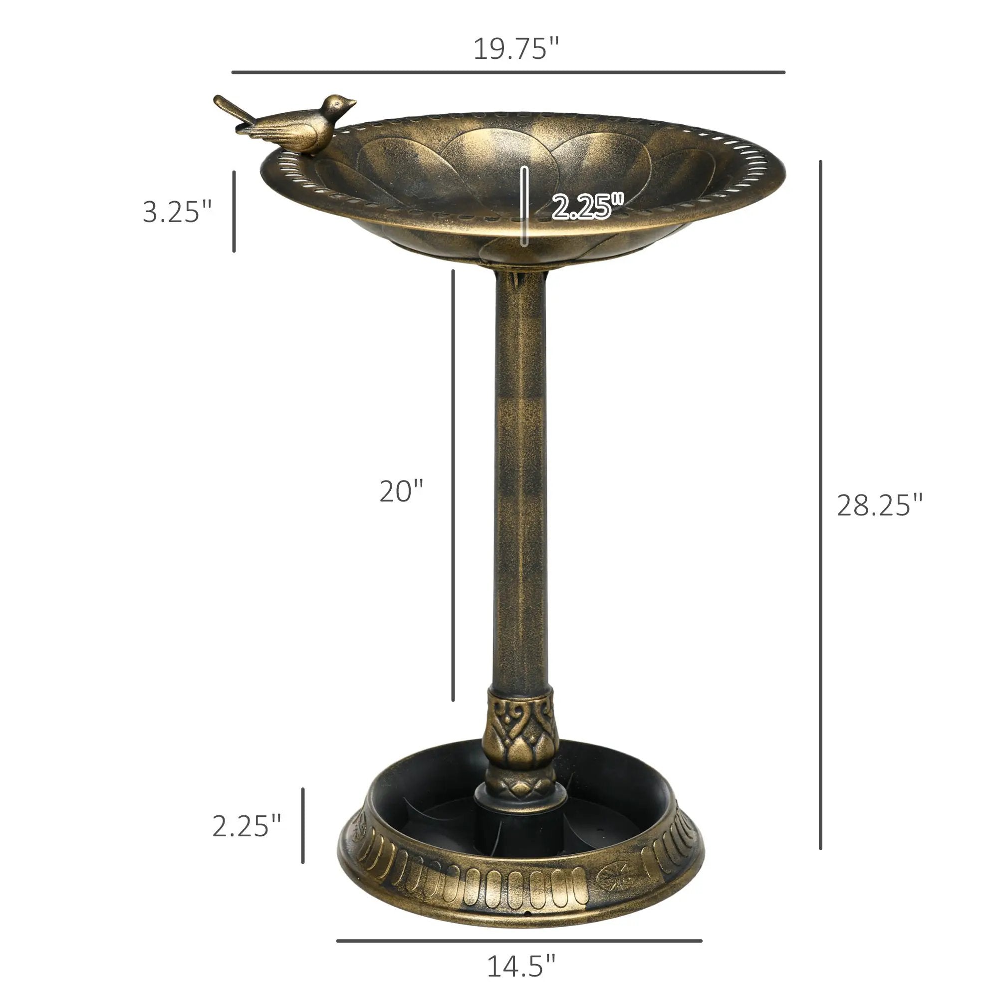Outsunny 28" Antique Bronze Bird Bath with Pedestal Flower Planter Base by HouseOfZazla