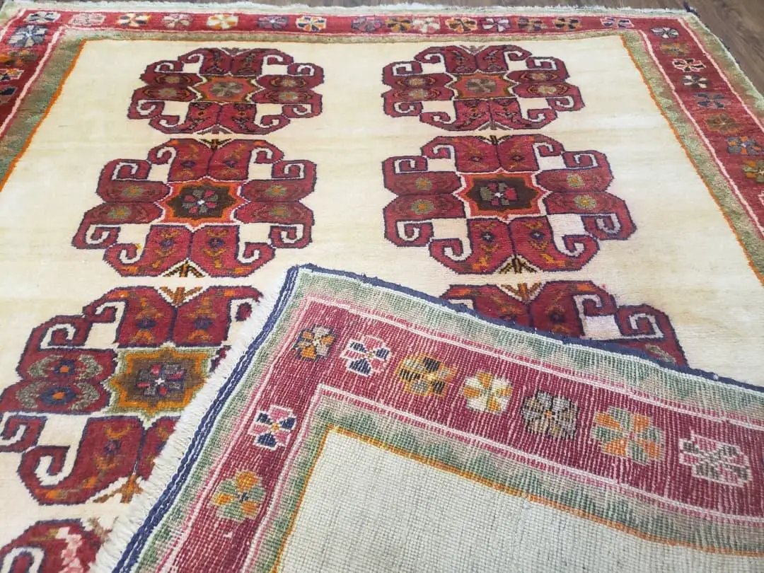 Vintage Persian Gabbeh Rug, Dark Red & Cream, Hand-Knotted, 5' x 6' 4" by Jewel Rugs