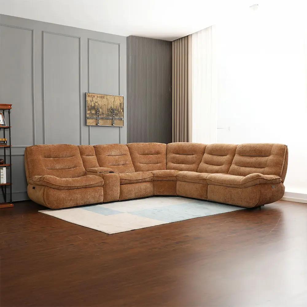 Emmy - Power Motion Sectional Sofa - Orange Chenille by Unique Piece Furniture