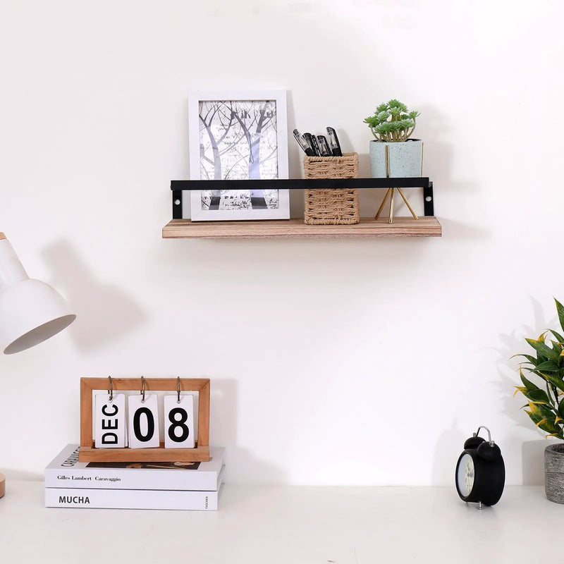 Floating Shelves, Long Wall Shelves (Set of 2) Wall Mounted Shelves With Brackets For Bedroom - Natural Wood by HouseOfZazla