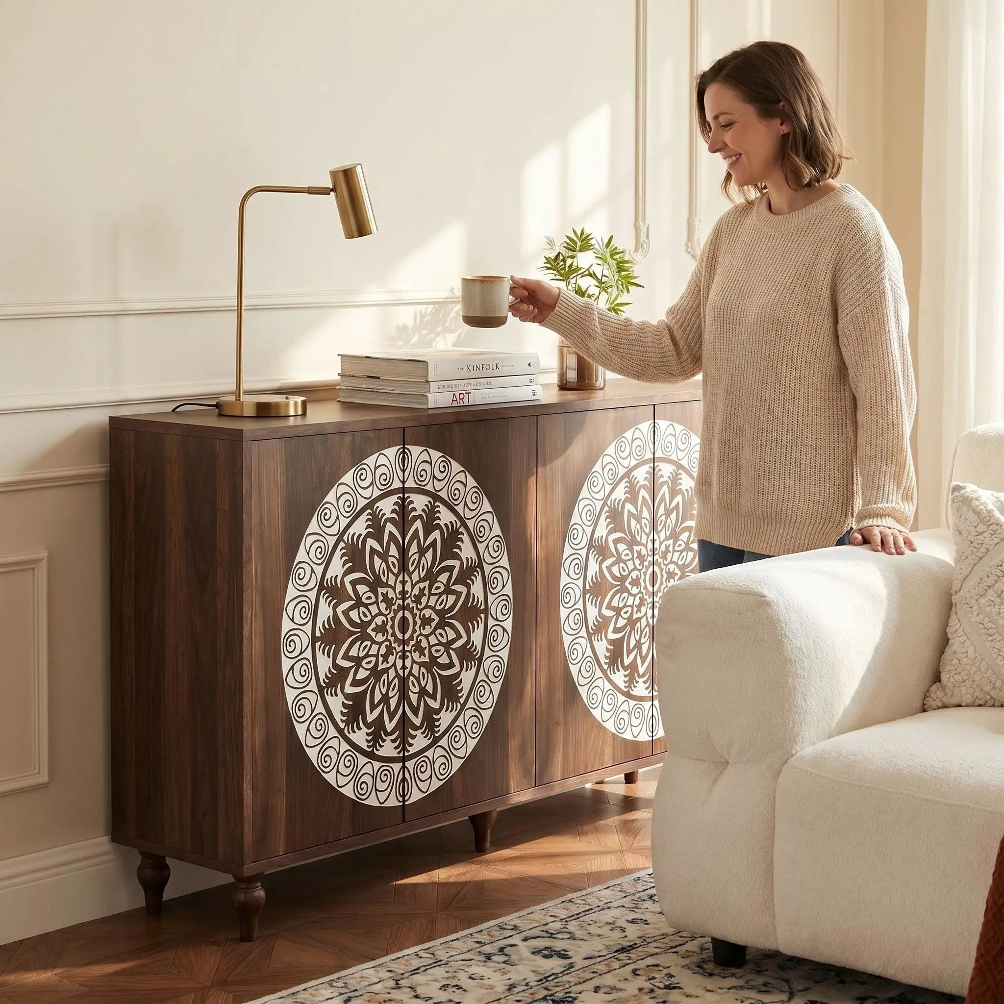 60" Vintage Mandala Carved Sideboard by HouseOfZazla
