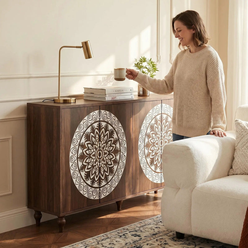 60" Vintage Mandala Carved Sideboard by HouseOfZazla
