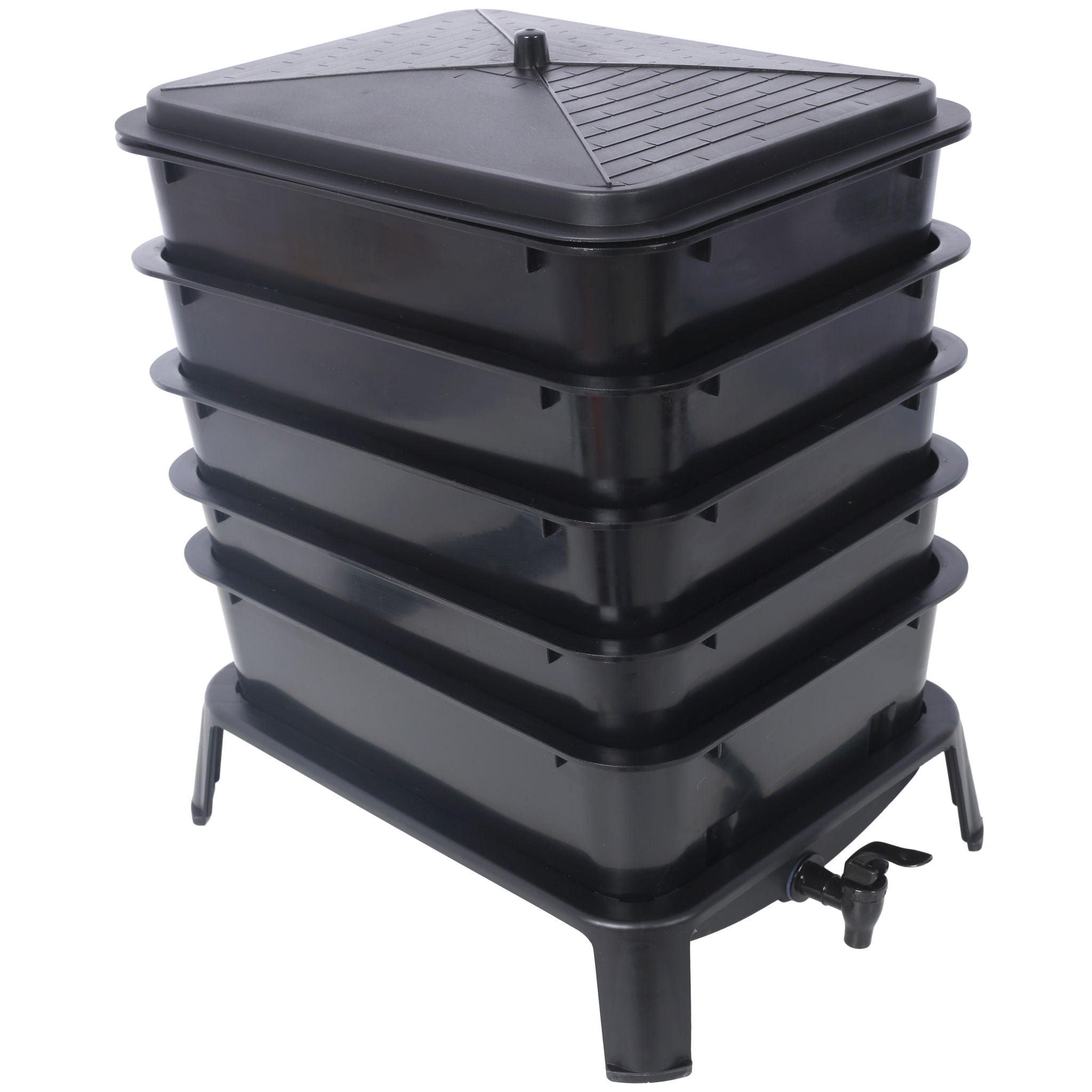 Eco Friendly 5 Layer Worm Compost Bin With 50L Capacity, Easy Setup Plastic Worm Farm Kit - Black by HouseOfZazla