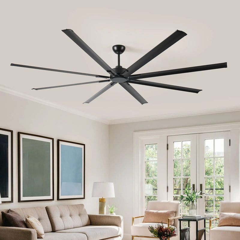 Industrial DC Motor Ceiling Fan, Large Ceiling Fan With 8 Reversible Blades, 5 Speed Remote Control, Home Or Commercial Ceiling Fans For Porch / Garage / Shop - Black by HouseOfZazla