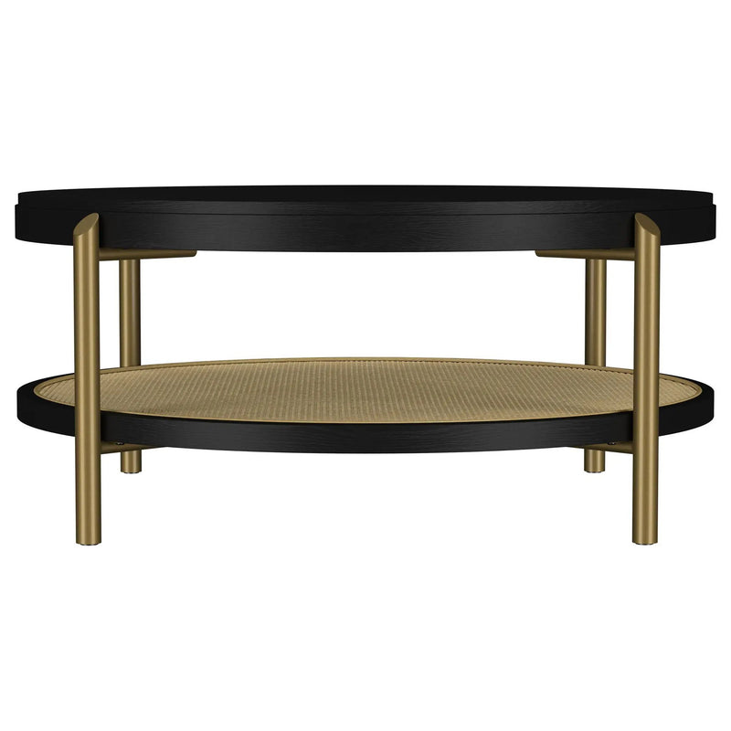 Arini Round Coffee Table With Storage Shelf Black by Unique Piece Furniture
