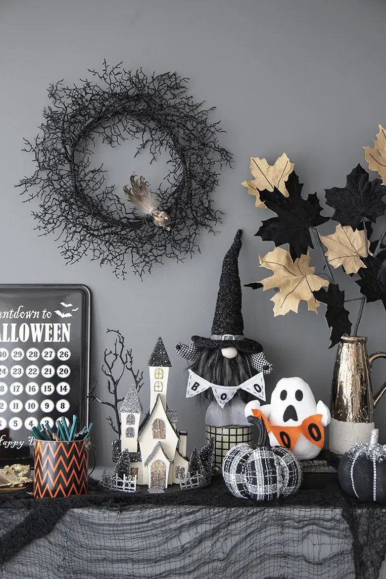 Cardboard Lighted Haunted House, Tabletop Holiday Halloween Decor, Battery Powered - Beige / Black by HouseOfZazla