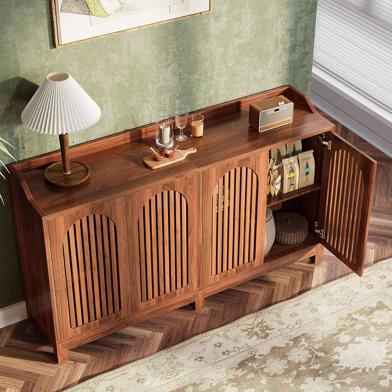 Sideboard Buffet Cabinet With 4 Doors & Shelves, Credenza Table For Dining Room - Brown by HouseOfZazla