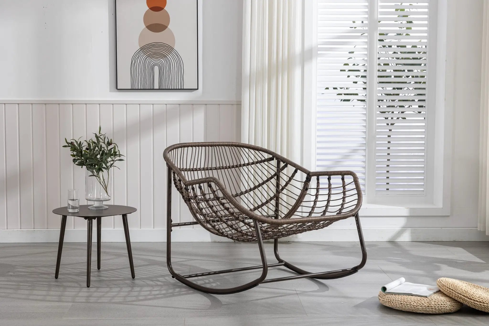 Outdoor Rattan Rocking Chair with Padded Cushion by HouseOfZazla