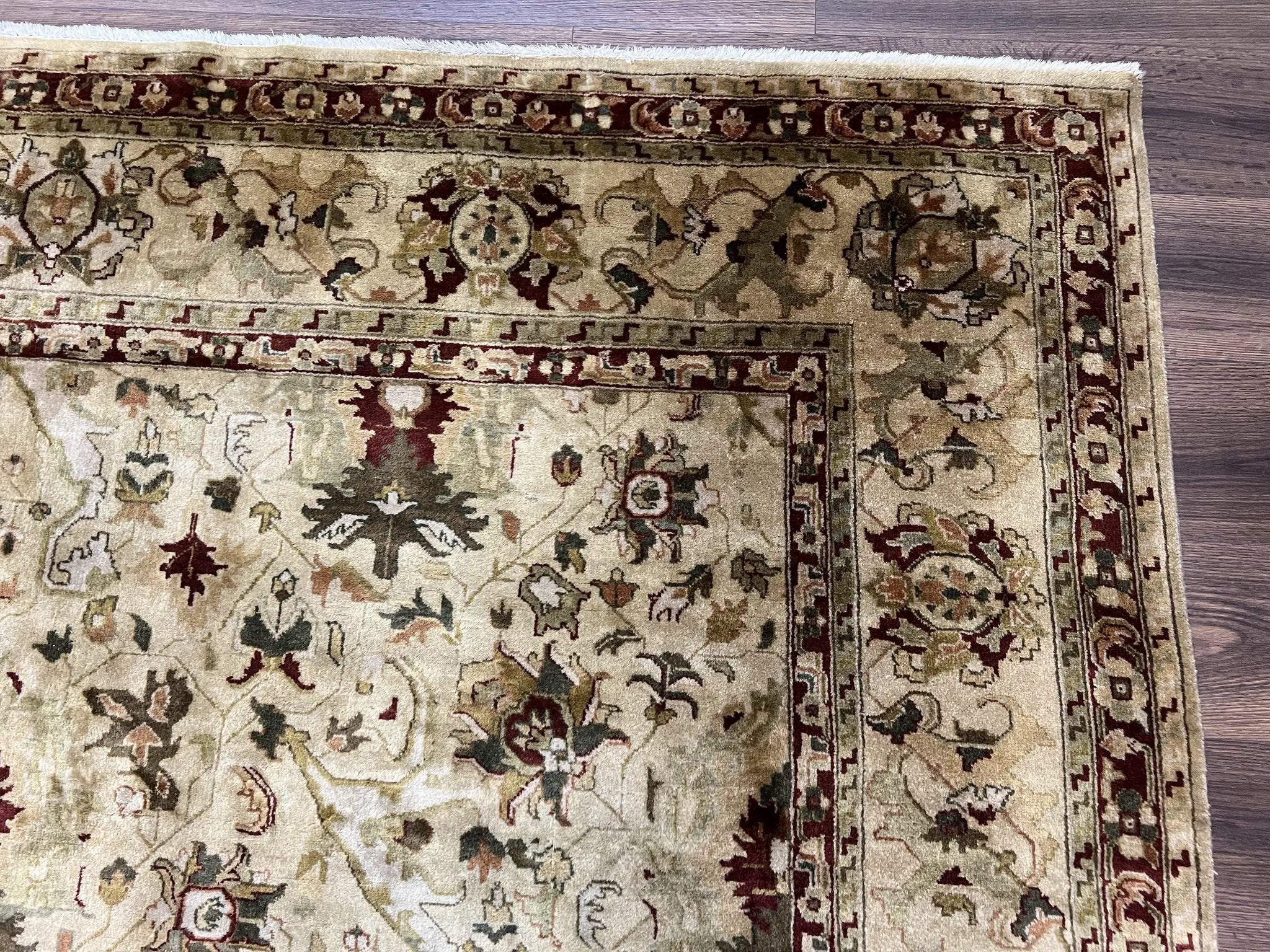 Indian Mahal Rug 8x10, Allover Floral Mahal Oriental Carpet 8 x 10, Handmade Hand Knotted Wool Rug, Indo Persian Area Rug, Tea-Washed Tan by Jewel Rugs